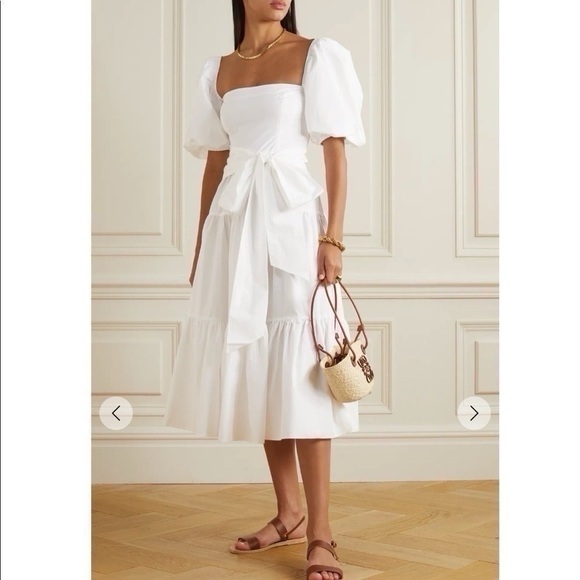 Cara Cara Sydney Tiered Belted Cotton-Poplin Midi Dress White size 2 - Picture 1 of 12